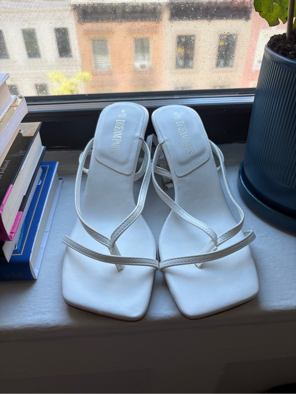 Dream Pairs White Strappy Square-Toe Heeled Sandals with wrap around ankle